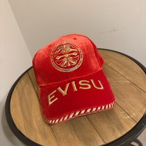 Evisu Velvet Red Cap with Gold Detailing
